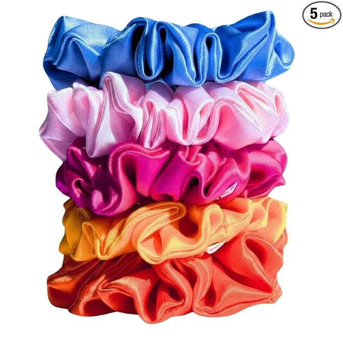 Kinzip Threads Satin Scrunchies – Rainbow Luxe | Pack of 5