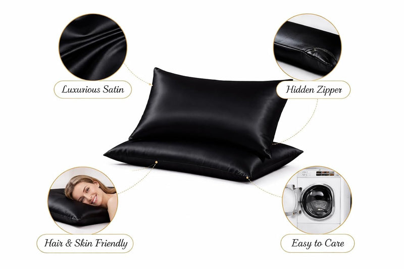Kinzip Threads Satin Pillow Cover – Black | 70 × 50 cm