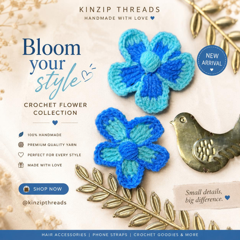 Hand Crafted Crochet Flower - Blue